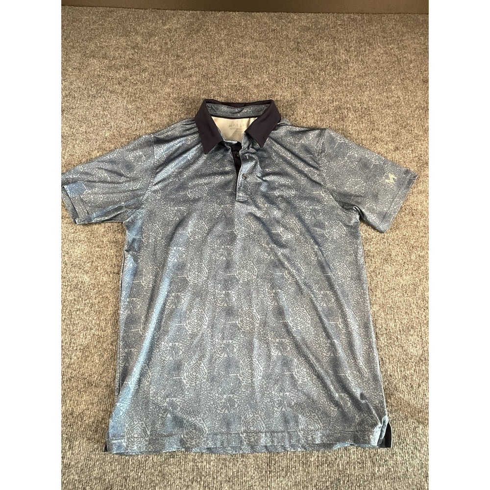 Maelreg Men's Polo Golf Shirt Abstract Floral Pattern Performance Blue Small